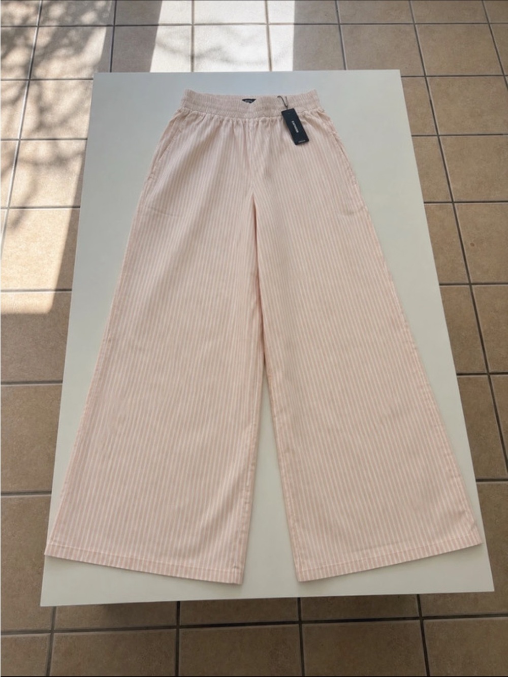 Express Pink Striped Wide-Leg Pull-On Pants